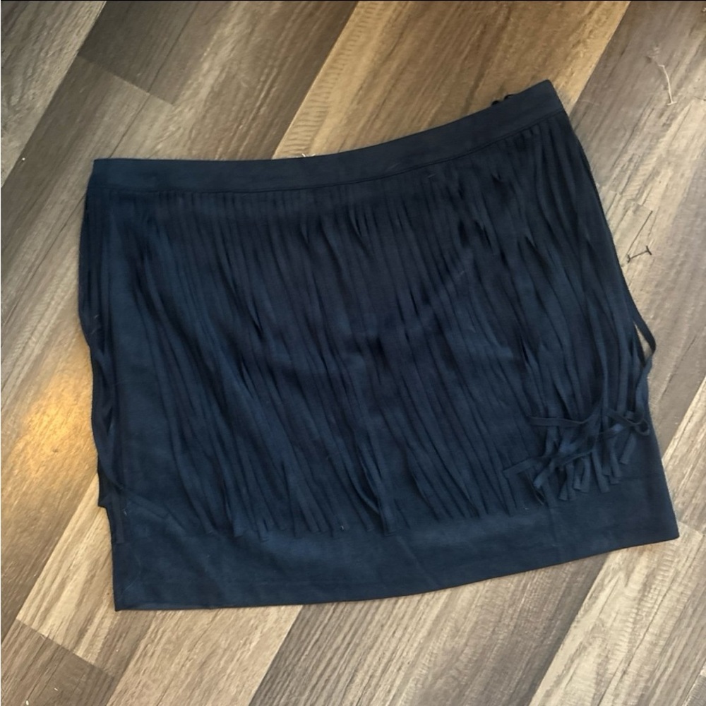 En Crème Navy Mini Skirt with Fringe
